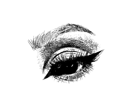 Illustration for Vector hand drawn women fashion eye make up illustration on white background - Royalty Free Image