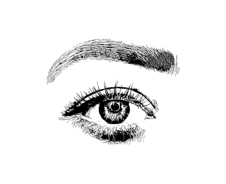 Vector hand drawn women fashion eye make up illustration on white backgroundのイラスト素材