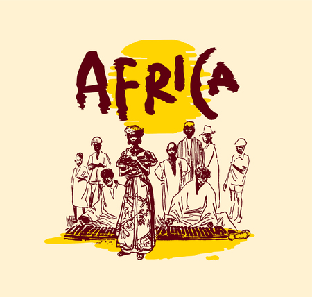 Vector illustration of  Native black skinned ethnical people of Africa tribes and  aborigine.のイラスト素材