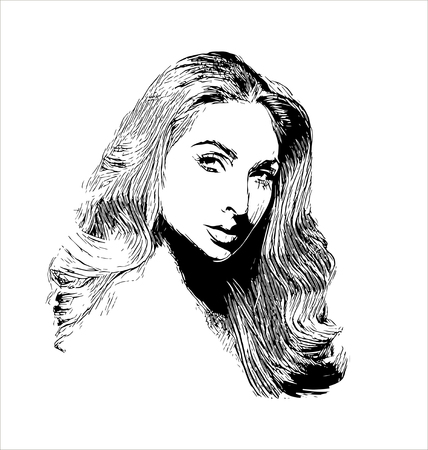 Vector elegant vintage retro woman  wave hairstyle hand drawn illustration isolated on white backgroundのイラスト素材