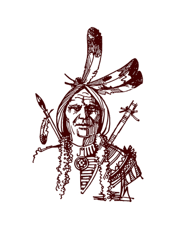 Native american indian hand drawn vector illustration isolated on white backgroundのイラスト素材