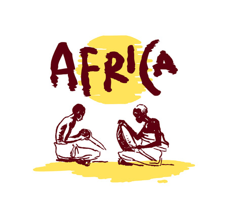Vector illustration of  Native black skinned ethnical people of Africa tribes and  aborigine.のイラスト素材