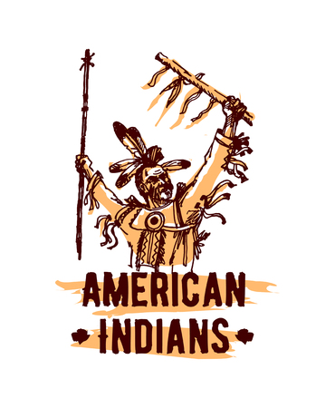 Native american indian hand drawn vector illustration isolated on white backgroundのイラスト素材