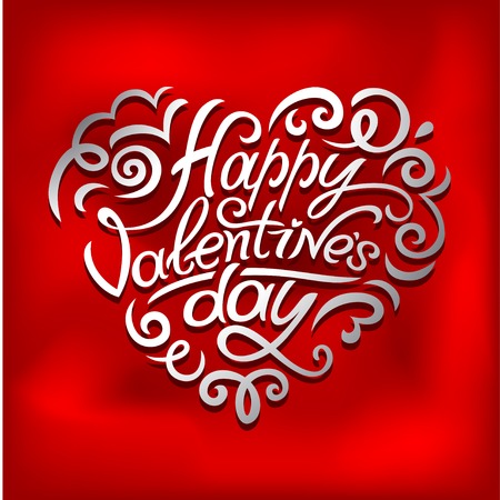 Happy Valentines Day Typographic Lettering on pink Background With white Heartのイラスト素材