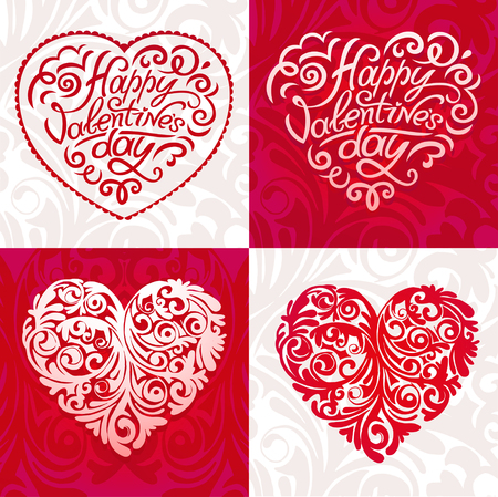 Happy Valentines Day Typographic Lettering on pink Background With white Heartのイラスト素材