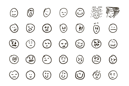 Sketch of hand drawn set of cartoon emoticon emojiのイラスト素材
