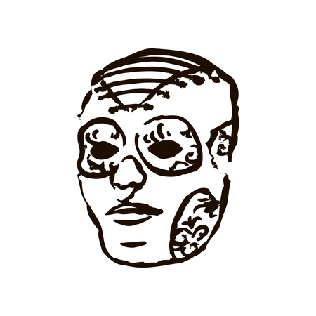 Vector hand drawn black color Carnaval festival mask on white backgroundのイラスト素材