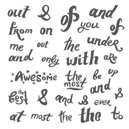 Vector Hand drawn sketch of prepositions words in vintage font style illustration on white backgroundのイラスト素材