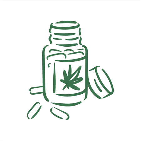Vector hand drawn cannabis pills illustration on white backgroundのイラスト素材