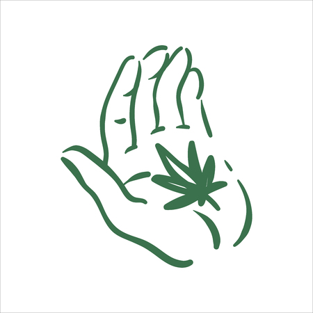 Vector hand drawn cannabis in hand illustration on white backgroundのイラスト素材
