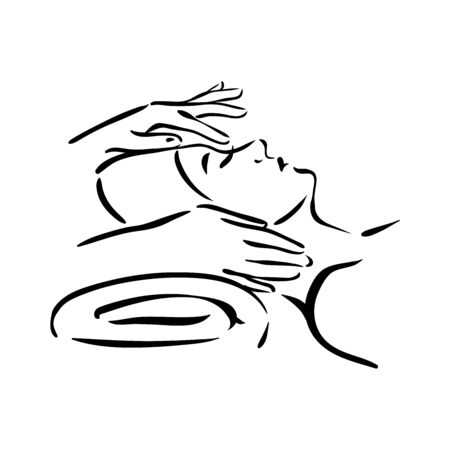 Vector hand drawn illustration of spa face massage for woman on white backgroundのイラスト素材