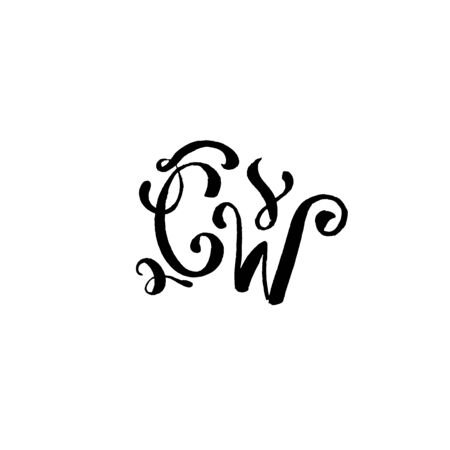 Hand drawn letters C and W for wedding logo monogram design on white backgroundのイラスト素材