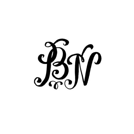 Hand drawn letters B and N for wedding logo monogram design on white backgroundのイラスト素材
