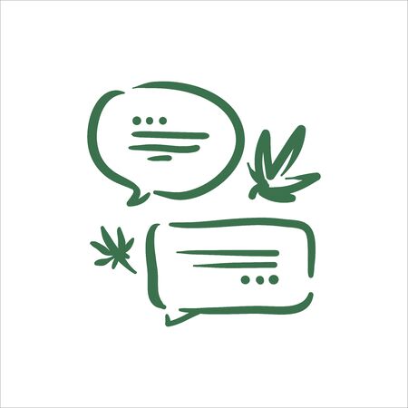 Illustration of cannabis conversation bubble talk on white backgroundのイラスト素材