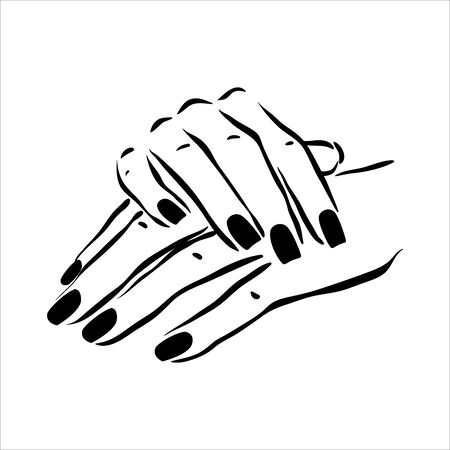Vector hand drawn illustration of manicure and nail polish on woman handsのイラスト素材