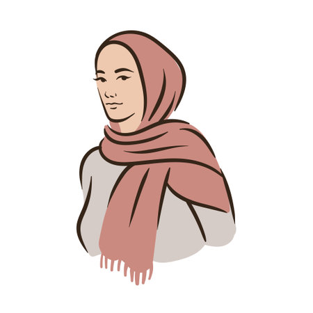 Muslim arabic islam woman in hijab and abaya portraitのイラスト素材