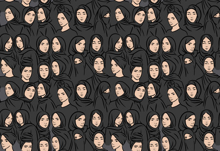 Muslim arabic islam woman in hijab and abaya seamless patternのイラスト素材