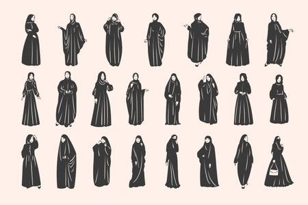 Muslim arabic islam woman in hijab seamless patternのイラスト素材