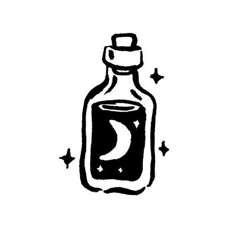 Occult mystic witch potion with moon for witchcraft hand drawn icon illustrationのイラスト素材