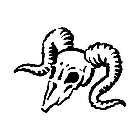 Mystical magic witch ram skull hand drawn illustrationのイラスト素材