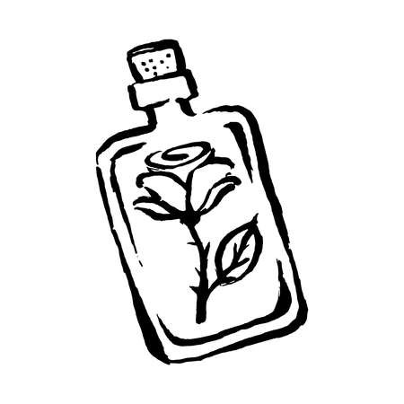 Occult mystic witch potion with rose for witchcraft hand drawn icon illustrationのイラスト素材