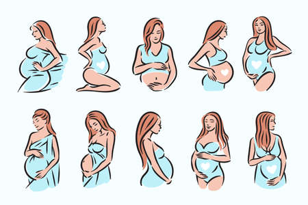 Fertillity pregnancy mother woman with belly illustrationのイラスト素材