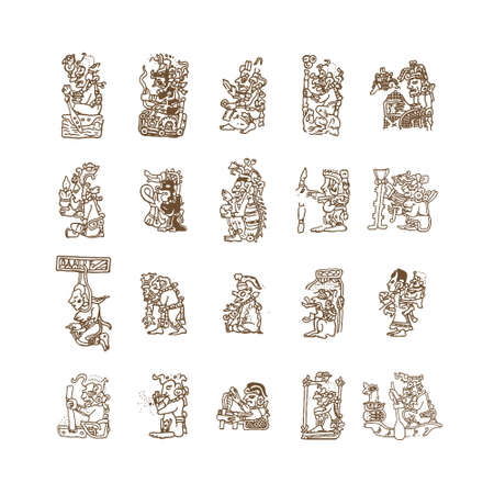 Ancient maya gods mask symbol illustration setのイラスト素材