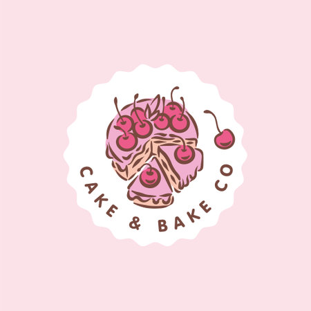 Cake bakery concept logo on pink backgroundのイラスト素材