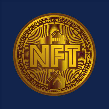 NFT. Non fungible token cryptocurrency blockchain concept coinのイラスト素材