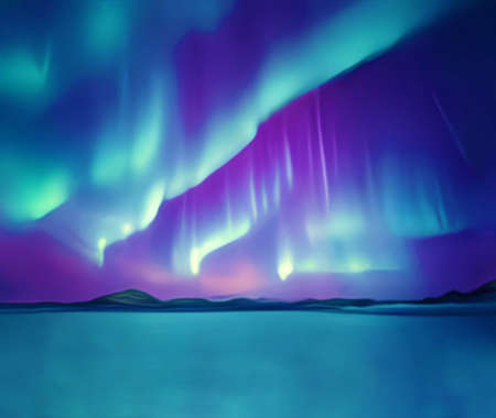 Mysterious northern polar lights phenomenon illustrationの写真素材
