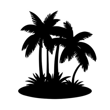 Palm tree paradise island silhouette icon illustration black on white backgroundのイラスト素材
