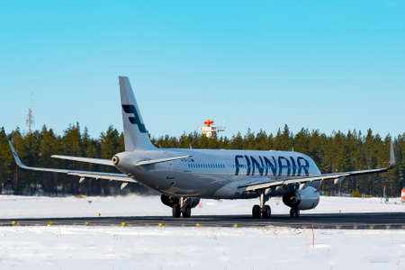 Airplane ready for departure Oulu Airport Finlandのeditorial素材
