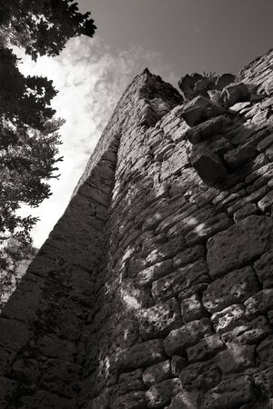 Kastle Ruin Kunitzburg, worms eye view, monochrome fine artの写真素材