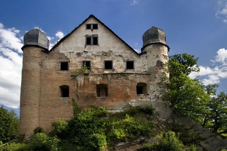 Castle Ruin Schwarzburg, historic Building, Thuringia, Germanyの写真素材
