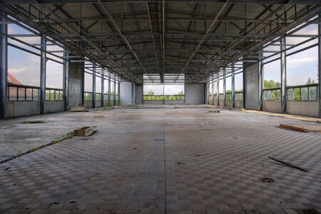 old and leave industrial plant hallの写真素材