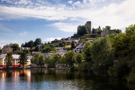 Bad Lobenstein with Castle Ruin and Lake in Summerの写真素材