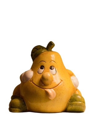 Funny pear face with out tongue and cap on headのeditorial素材
