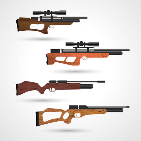 PCP compressed air hunting rifle. Airguns carbine. Pneumatic. Air rifle with optical sight isolated on white background. Pre-charged pneumaticのイラスト素材