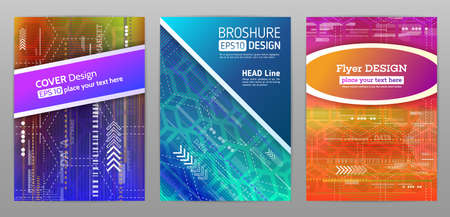 Abstract technology brochure. Futuristic book cover layout. Digital corporate business template design of flyer. Abstract geometric backgrounds of report brochure. Vector illustration eps 10のイラスト素材