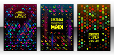 Geometric shapes brochure template layout. Triangle cover design annual report. Polygonal design flyer or booklet. Abstract hexagon magazine background. Vector Illustration esp10のイラスト素材