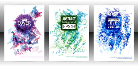 Set of splash paint layout templates for flyer. Vector brochure background with watercolor effect. Abstract ink cover. Aquarelle background poster. Stain layout design. Vector illustration eps 10のイラスト素材
