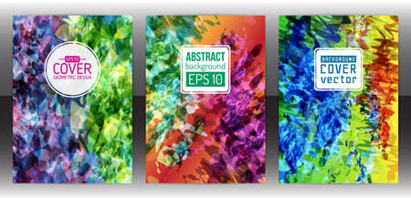 Set of splash paint layout templates for flyer. Vector brochure background with watercolor effect. Abstract ink cover. Aquarelle background poster. Stain layout design. Vector illustration eps 10のイラスト素材
