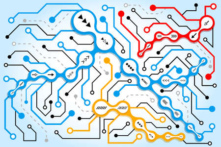 Circuit communication technology background. Digital techno modern concept. Abstract connection colorful metaball. High computer futuristic background. Vector illustration eps 10.のイラスト素材