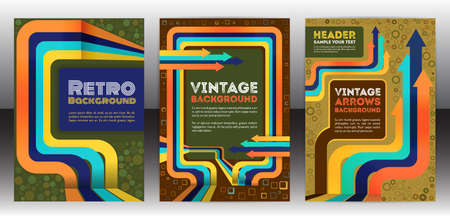 Abstract retro cover design with arrows elements. Abstract vintage progress concept flyer. Brochure template layout, cover design of annual report. Vector eps 10のイラスト素材