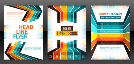 Abstract stripes vector brochure template. Flyer with lines, stripes motion and dynamics. Cover layout with flat style. Infographic elements and icons. Modern design for posters and banner. Vector epsのイラスト素材