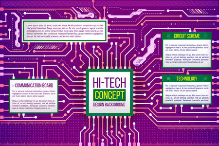 Abstract computing circuit background. Digital technology data concept. Futuristic motherboard system. Hardware communication between chip and cpu. Illustration of hi-tech computer technology.のイラスト素材