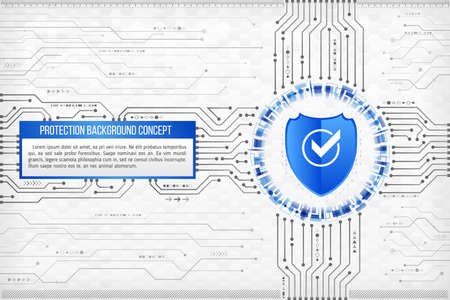 Digital technology concept of background with a shield. Circuit board background. Hi-tech electronic...