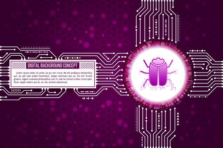 Digital technology concept of background with a hacker bug. Circuit board background. Hi-tech electronic wires. Abstract information security. Modern safety digital background.のイラスト素材