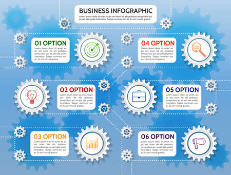 Abstract vector Illustration of infographic design with gear and icons. Social media and global concepts. Communication infographics template.のイラスト素材