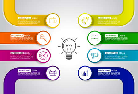Infographics eight options with icons and Information text. Abstract business concept with 8 options or steps.のイラスト素材